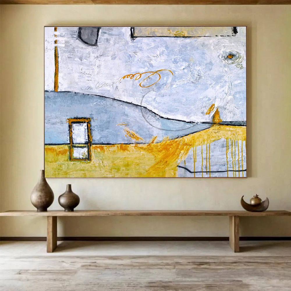 “Blue And Yellow Abstract Composition” - Abstract Painting On Canvas DKS563