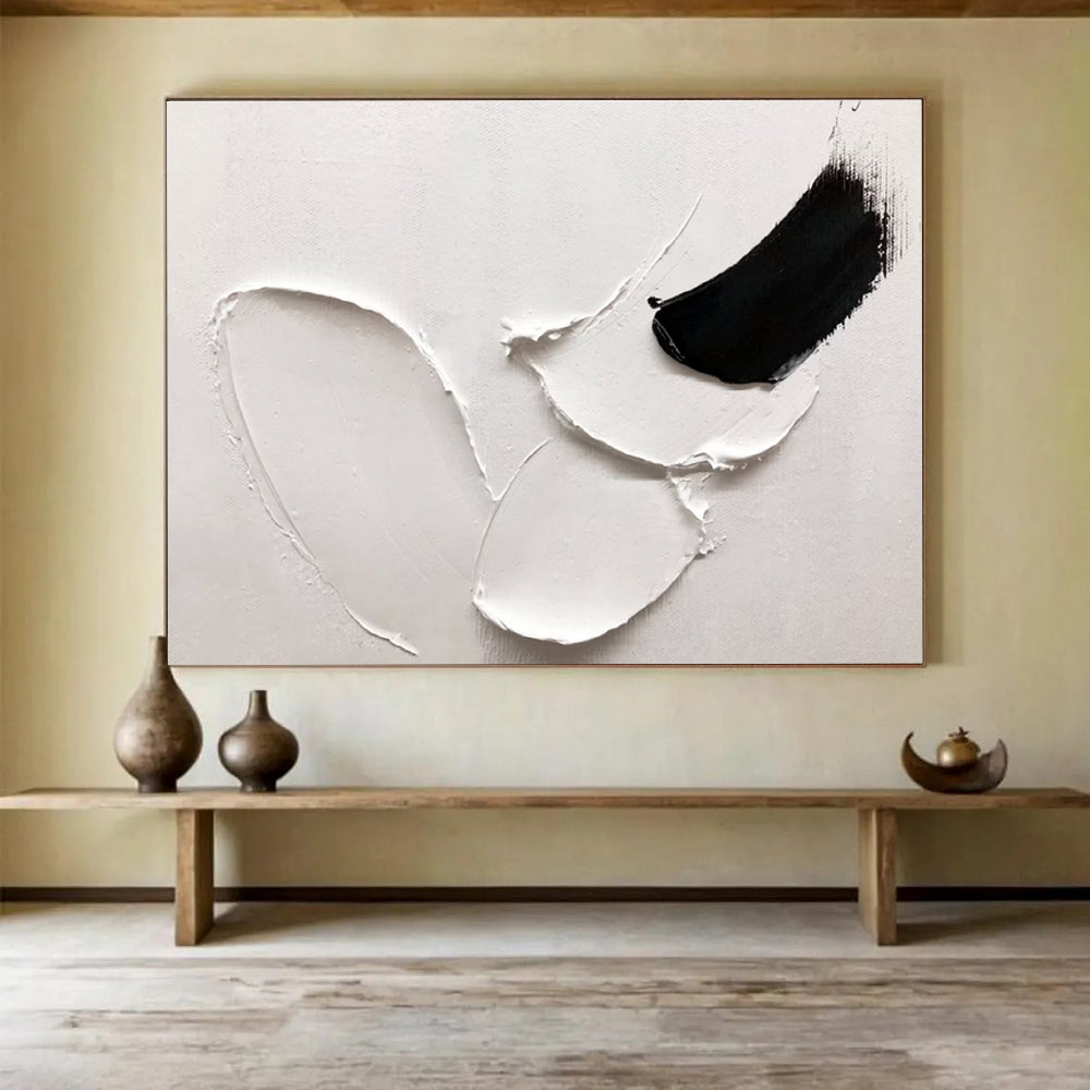 “White - Black Abstract Forms” - Minimalist Oil Painting on Canvas DKS909