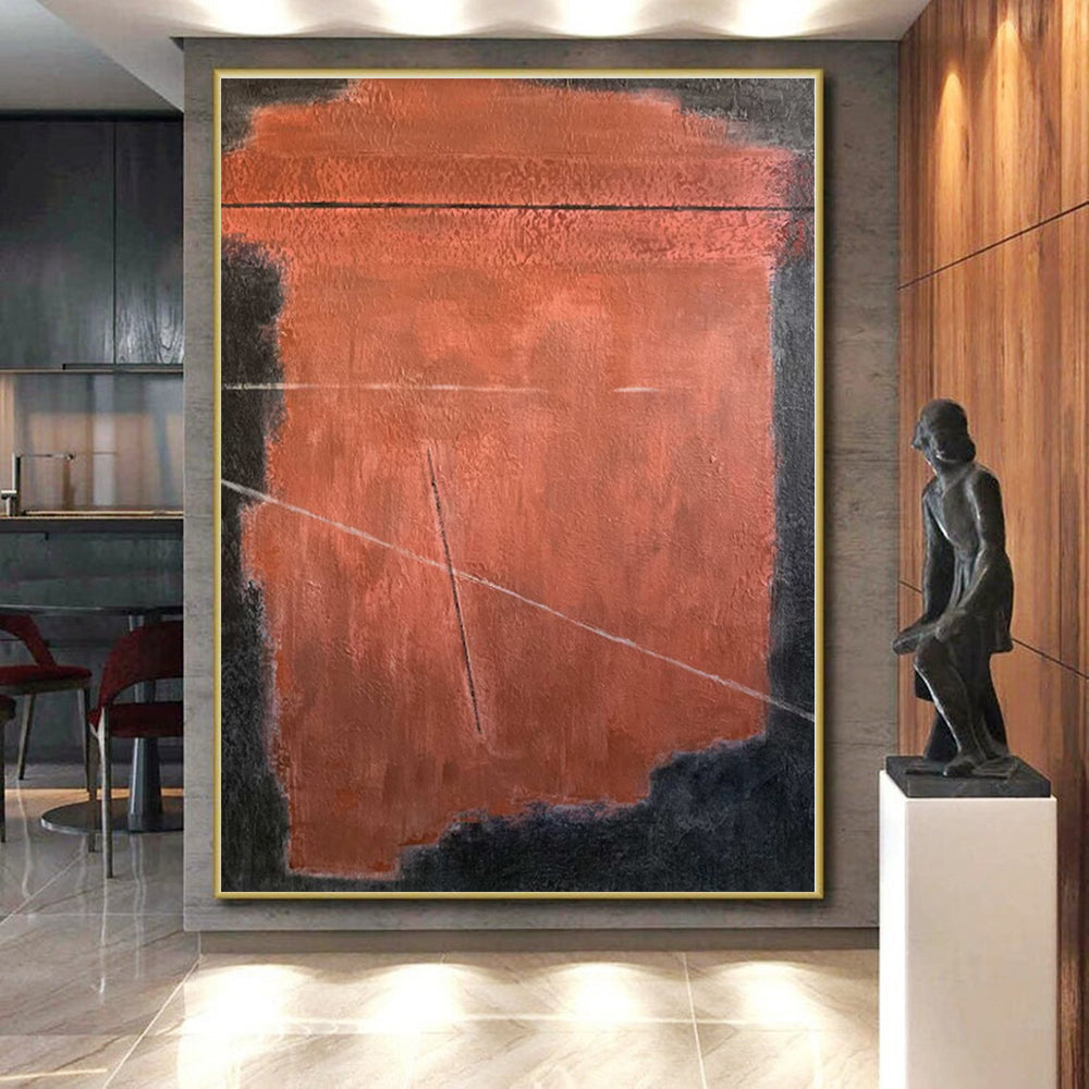 “Rust - Black Minimalist Geometry” - Rust, Black Abstract Painting On Canvas PS0457