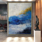 “Blue - Yellow Abstract Coastal Breeze” - Vivid Seascape Painting On Canvas PS0355