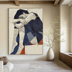 “Geometric Figure in Blue” - Cubist Mixed - Media Painting On Canvas PT2214