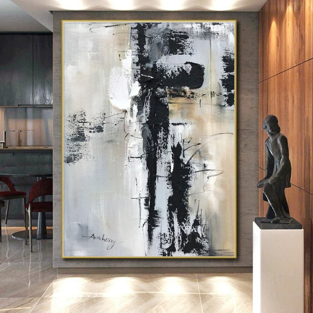 Black, White, Gray Layered Chaos “City Mosaic” - Painting On Canvas PS0799