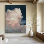 Dark Blue, Pink, Purple with Fluffy Textures "Cotton Candy Sky" Abstract Painting On Canvas PS1423