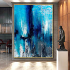 “Blue and Gray Abstract Cascade” - Abstract Expressionist Painting On Canvas PS0024