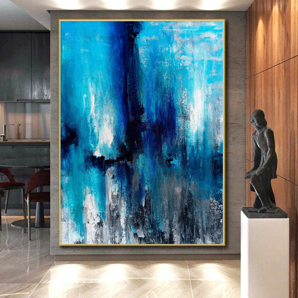 “Blue and Gray Abstract Cascade” - Abstract Expressionist Painting On Canvas PS0024