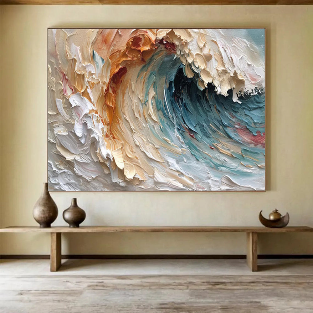 Sunset Wave - Impasto Sea Oil Painting, Great for Beach House & Balcony DKS676