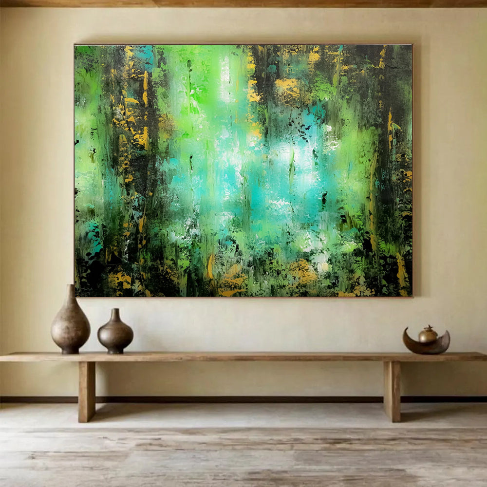 “Lush Green - Blue Forest Abstract” - Textured Oil Painting on Canvas DKS921