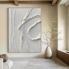 White with Curved Textures "White Swirls" Abstract Painting On Canvas PS1348