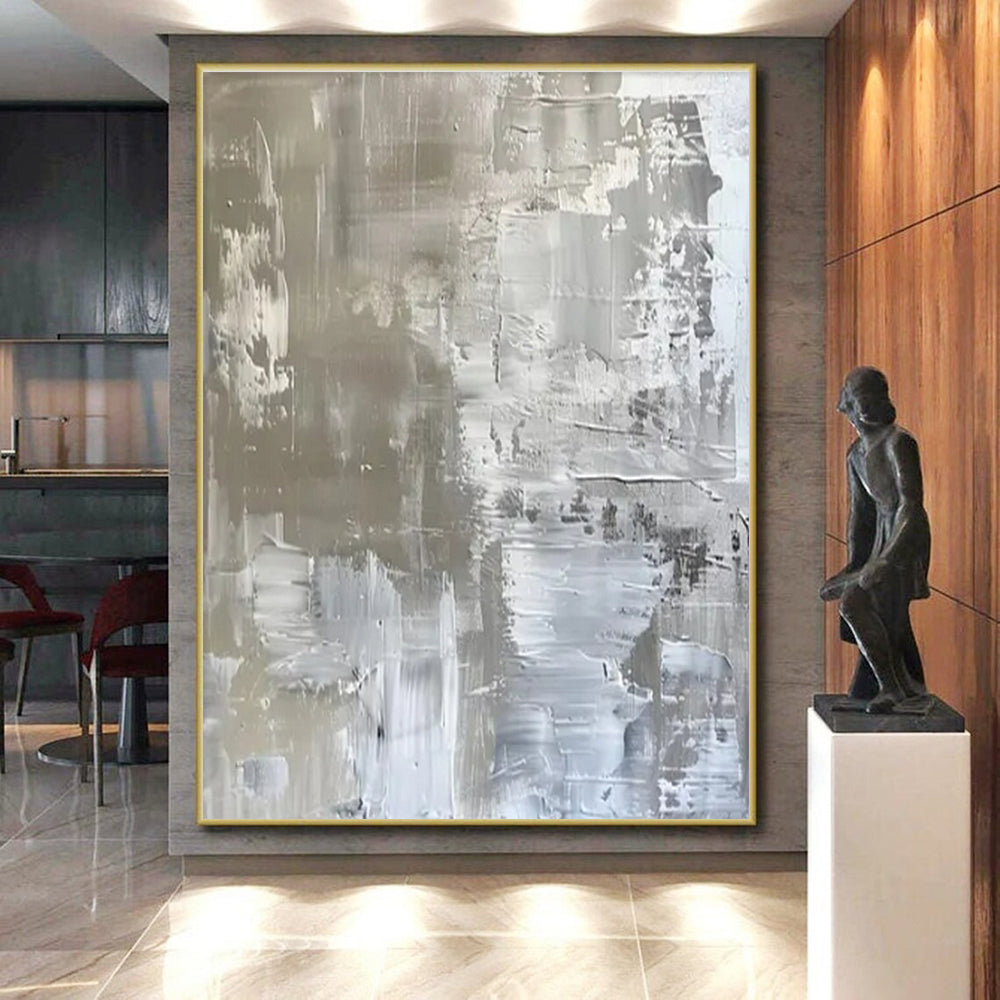 Gray & White Textured Abstract "Concrete Serenity" Painting On Canvas PS0852
