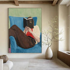 “Reading Figure in Blue Chair” - Serene Figurative Painting On Canvas DS303
