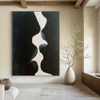 Black, White with Abstract Shapes "Shadow Kiss" Minimalist Painting On Canvas PS1199