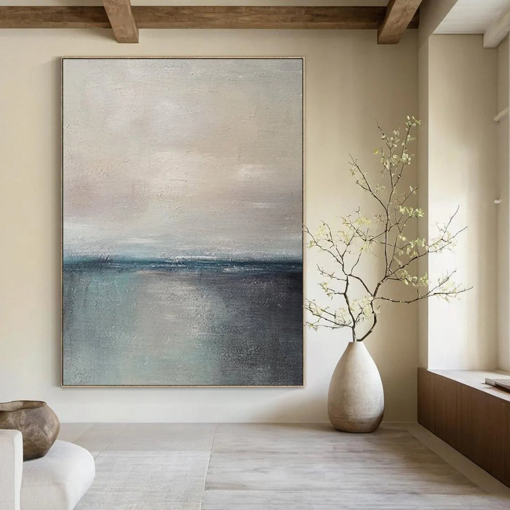 “Gray - Blue Calm Seascape” - Impressionistic Landscape Painting On Canvas DS034