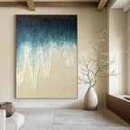 “Blue to Beige Gradient with Icicle - like Textures” - Abstract Winter - Inspired Painting On Canvas DS343