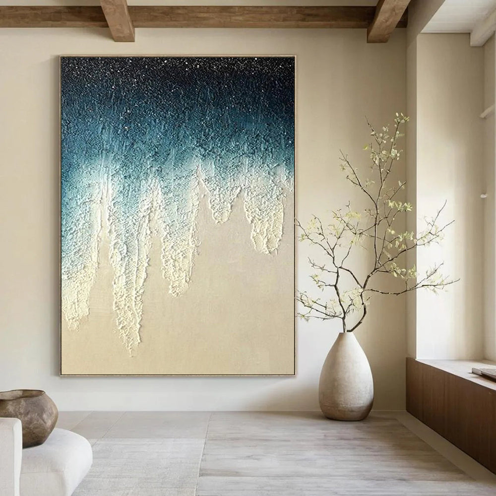 “Blue to Beige Gradient with Icicle - like Textures” - Abstract Winter - Inspired Painting On Canvas DS343