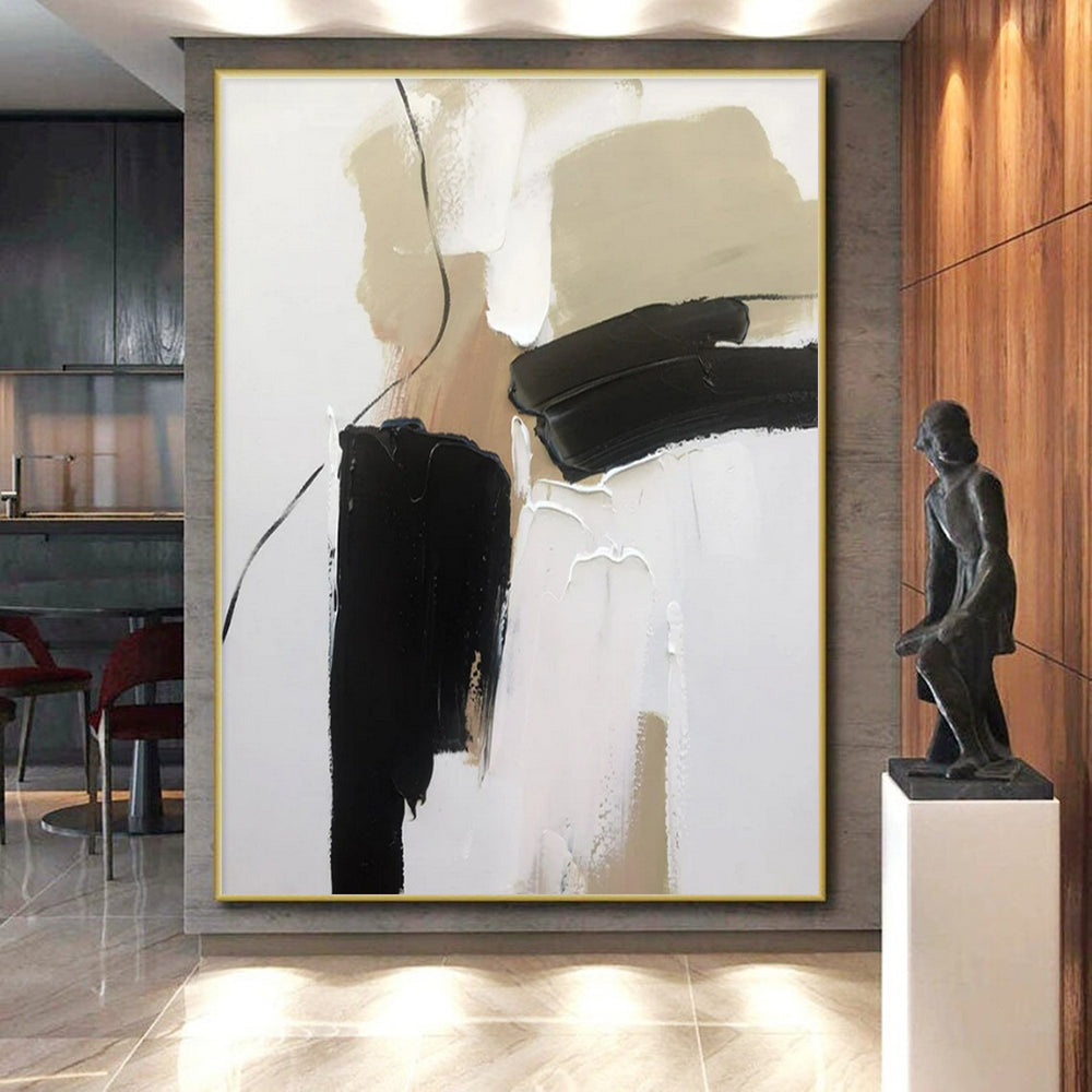 Black, White, Beige Bold Blocks “Urban Silence” - Painting On Canvas PS0798