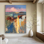 “Colorful Abstract Harbor” - Impressionistic, Vibrant - Hued Painting On Canvas PT1578