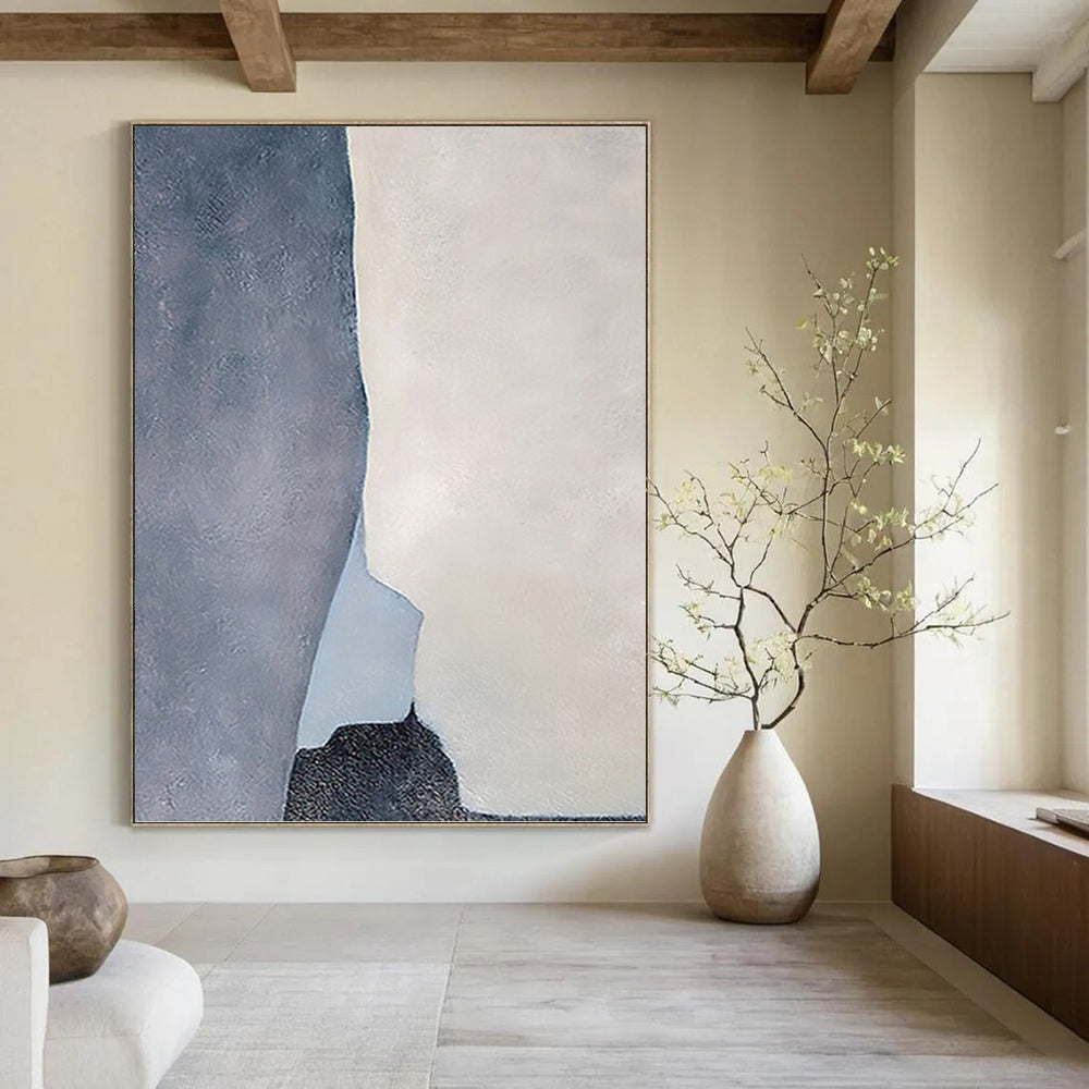 “Geometric Gray and White Shapes” - Abstract, Structural Painting On Canvas PT1539