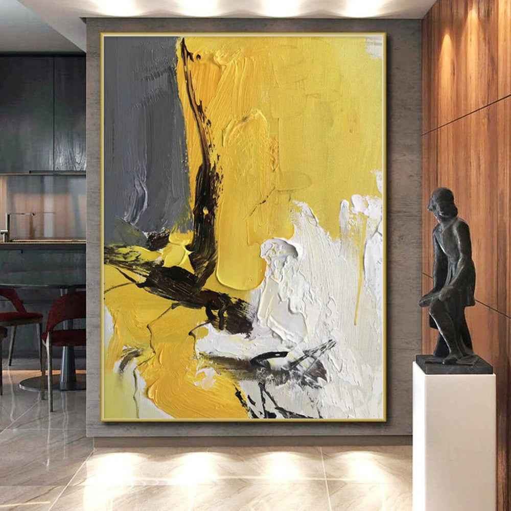“Yellow - Grey Abstract Textures” - Contemporary Abstract Painting On Canvas PS0295