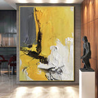 “Yellow - Grey Abstract Textures” - Contemporary Abstract Painting On Canvas PS0295
