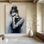 Monochrome Contemplative Figure, Minimalist Expression, Painting On Canvas PT2140