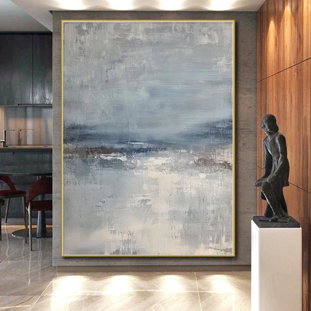“Soft Blue - Grey Abstract Landscape” - Impressionistic Abstract Painting On Canvas PS0271