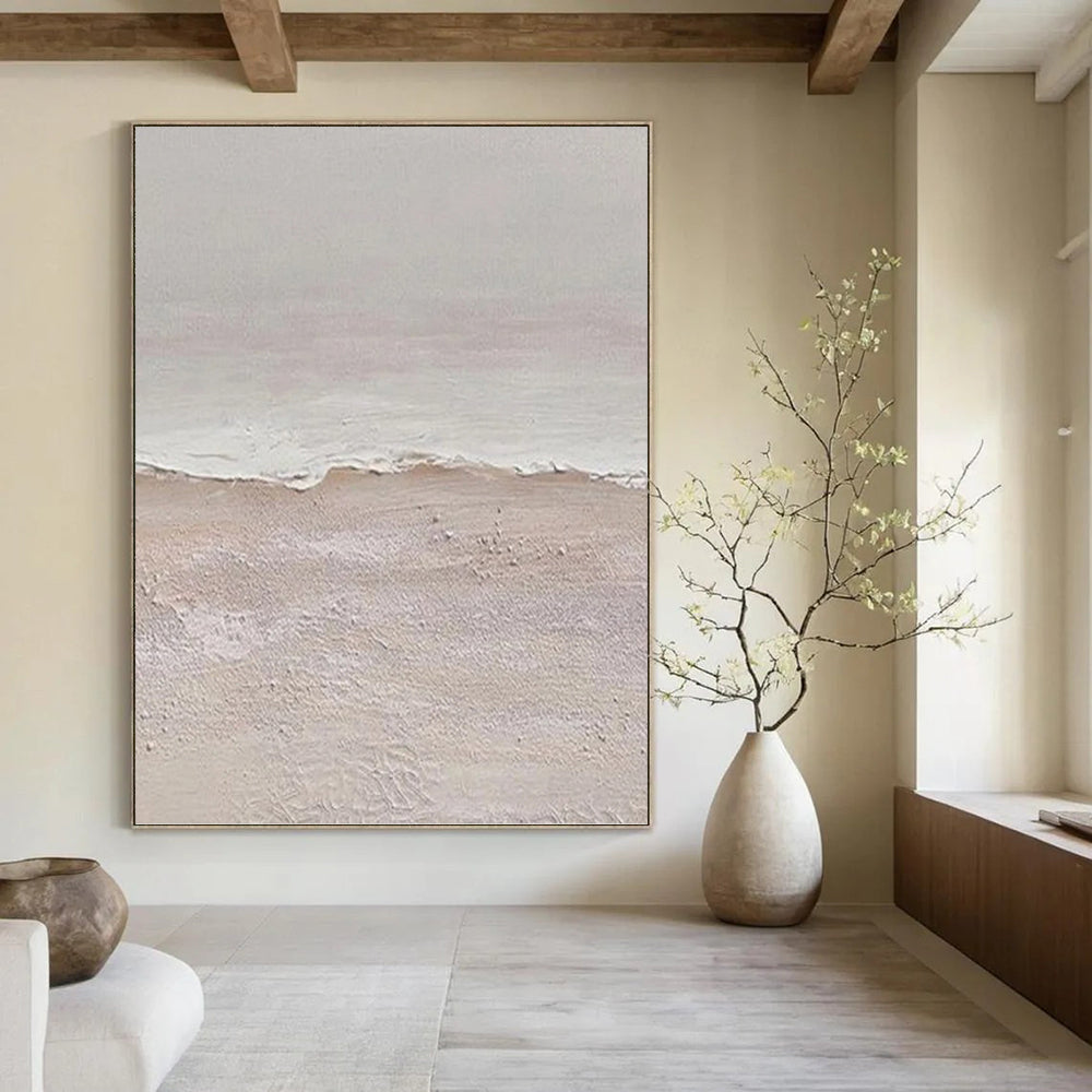 “Beige - White Seashore” - Coastal Abstract Painting On Canvas PT1124