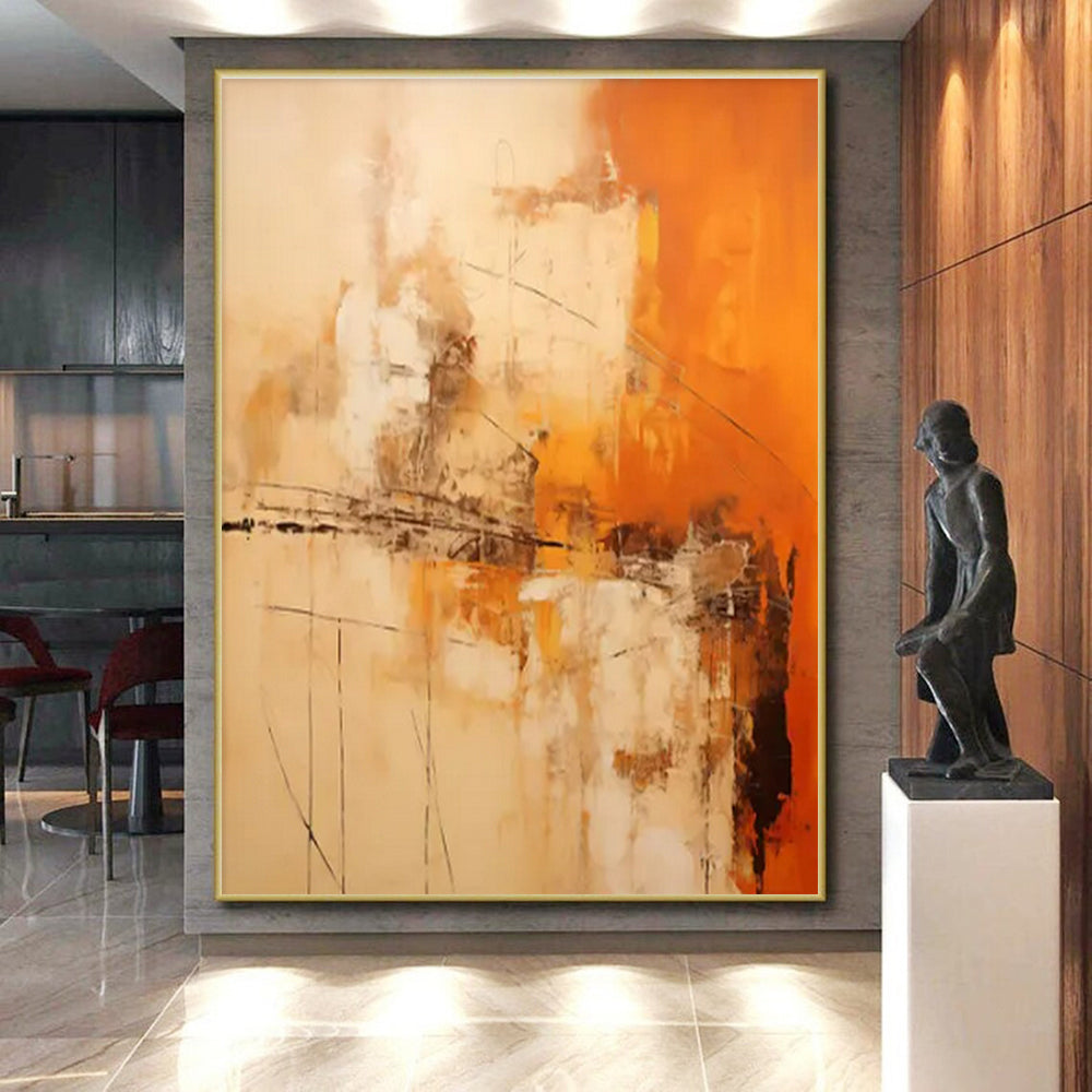 Orange, Beige & Brown Abstract Strokes "Desert Dawn" Painting On Canvas PS0850
