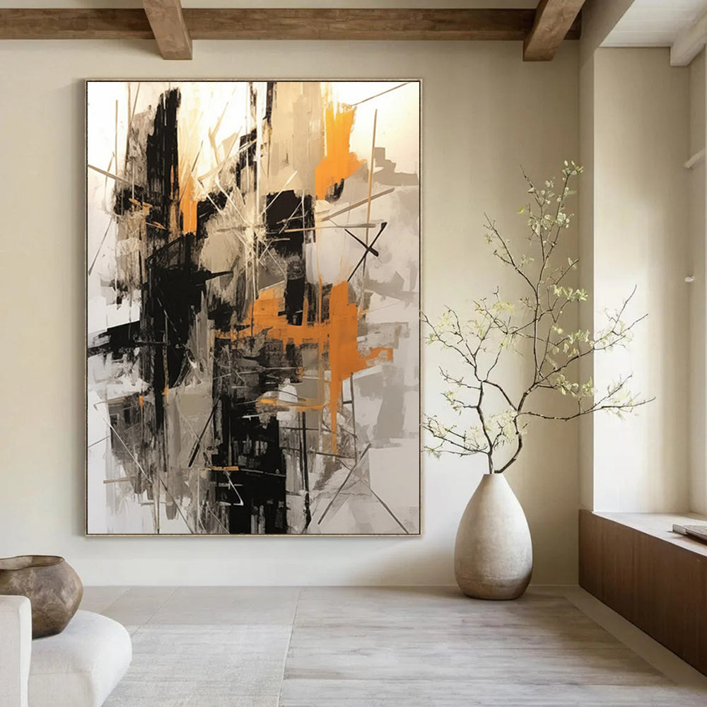 Black - Orange - Gray Abstract Web Painting On Canvas DS116