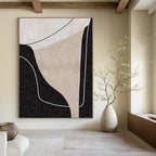 Black, White and Beige with Intertwined Line Forms "Complex Connection" Abstract Painting On Canvas PS1163