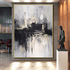 “Monochrome Textured City” - Black, White, Gray Abstract Cityscape Painting On Canvas PS0546