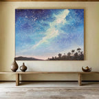 Starry Night Sky Over Silhouetted Land Celestial Landscape Painting On Canvas DKS114