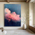 “Pink - Blue Cloudscape with Drips” - Abstract Cloud Painting On Canvas PT1976