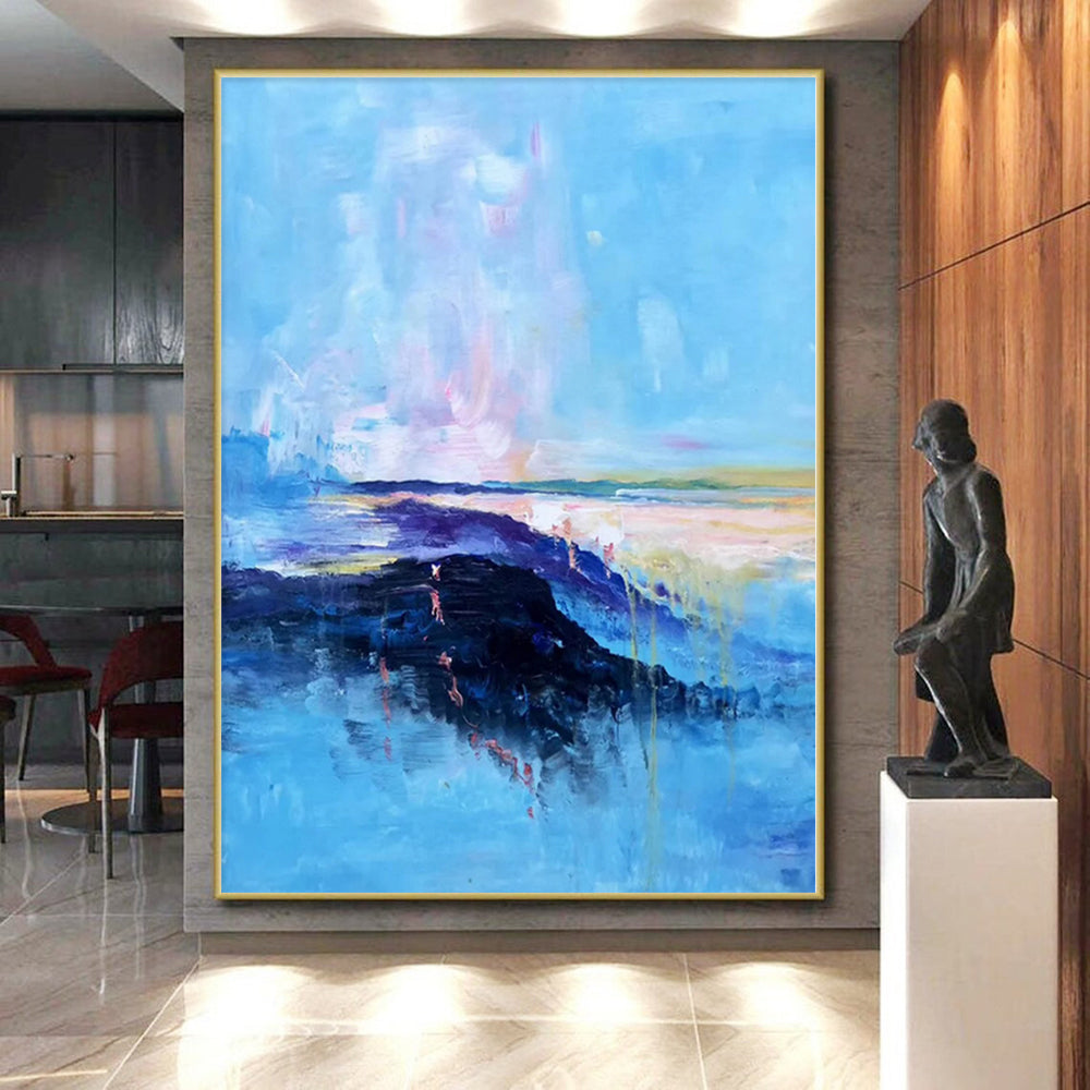 “Pastel - Blue Abstract Coastal Landscape” - Dreamy Landscape Painting On Canvas PS0326
