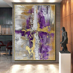 Purple & Gold Abstract Fusion "Ethereal Cross" Painting On Canvas PS0844