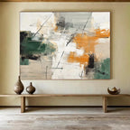 “Green, Orange, and Gray Abstract Strokes” - Expressive Abstract Painting On Canvas PT100