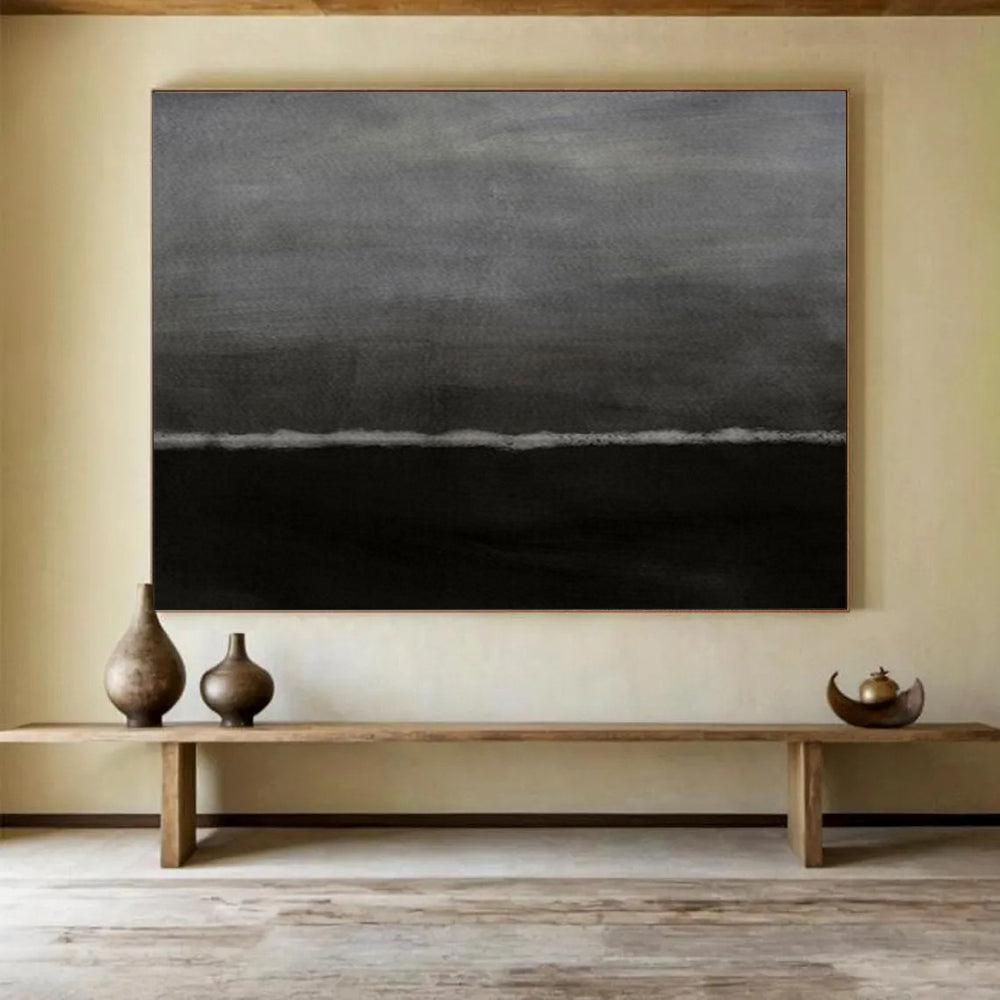 “Dark Gray Minimalist Horizon” - Subtle Tones Painting On Canvas PT1517
