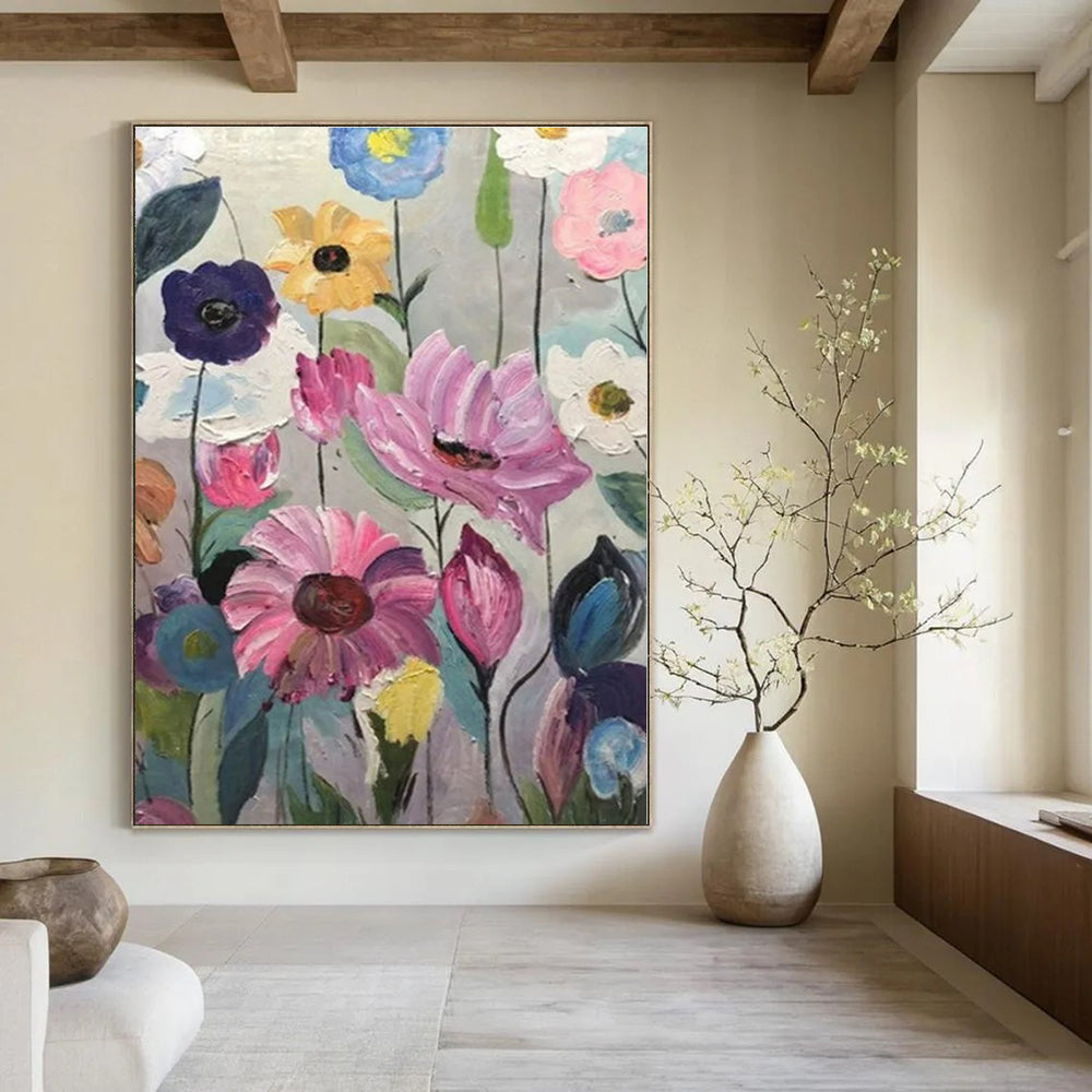 Colorful Flowers with Textured Petals "Blooming Textures" Impressionist Painting On Canvas PS1306