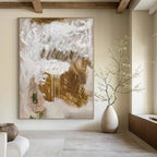 Abstract White and Brown "Expressive Drips" Abstract Expressionist Painting On Canvas PS1085
