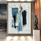 “Blue - Black - Yellow Abstract Forms” - Blue, Black, Yellow, White Abstract Painting On Canvas PS0516