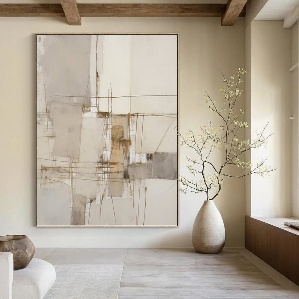 “Neutral Line - Geometric Abstract” - Minimalist Abstract Painting On Canvas PT1309