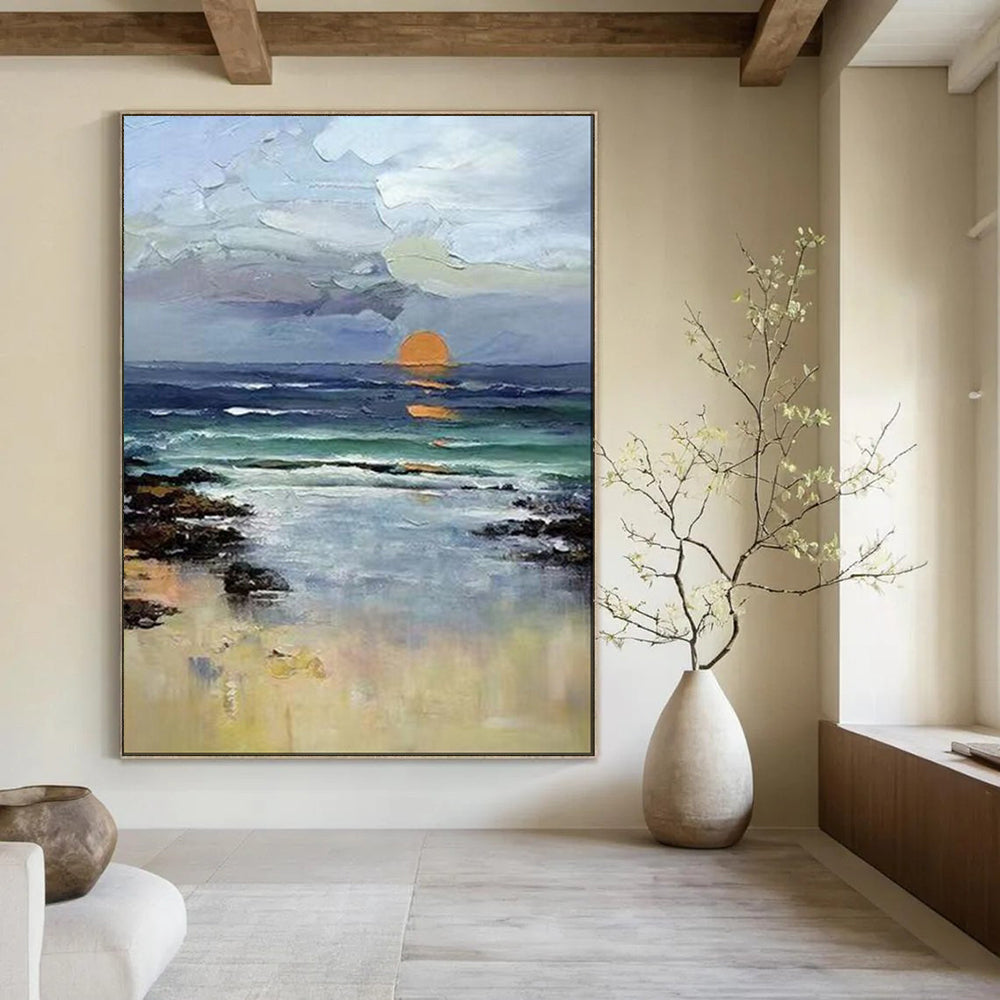 Seaside Sunset, Realist Impasto, Turner - Inspired, Painting On Canvas PT2115