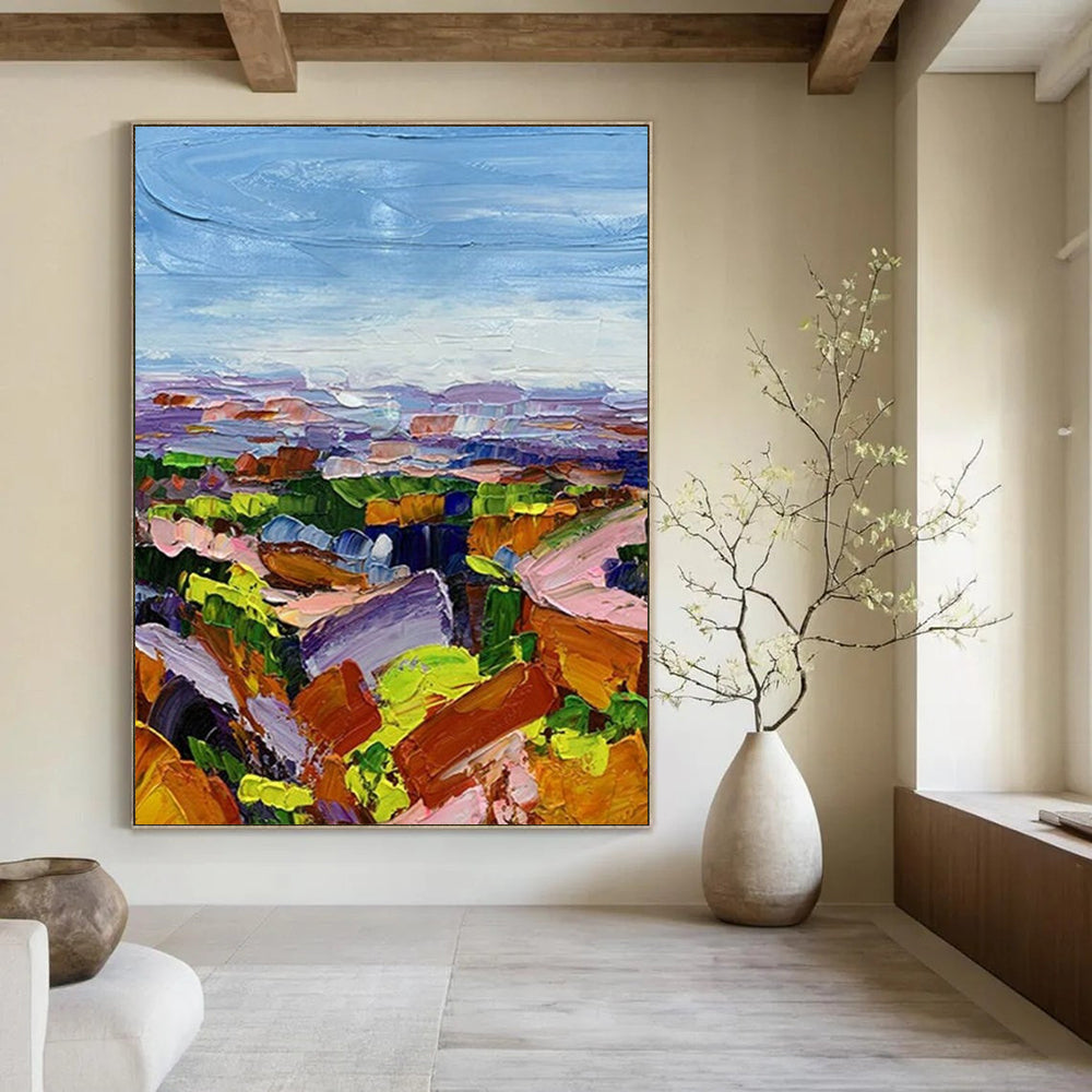 “Colorful Landscape Panorama” - Impressionistic Abstract Landscape Painting On Canvas DS276