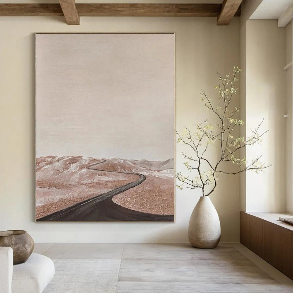 “Pink - Brown Desert Road” - Landscape Abstract Painting On Canvas PT1123