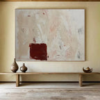 Beige and Red Abstract Scratches Contemporary Abstract Painting On Canvas DKS146