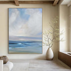 “Calm Sea and Sky: Blue - White Impressionistic Landscape” - Serene Coastal Painting On Canvas PT0957