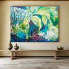 Vibrant Green & Blue Abstract Nature Painting On Canvas DKS055