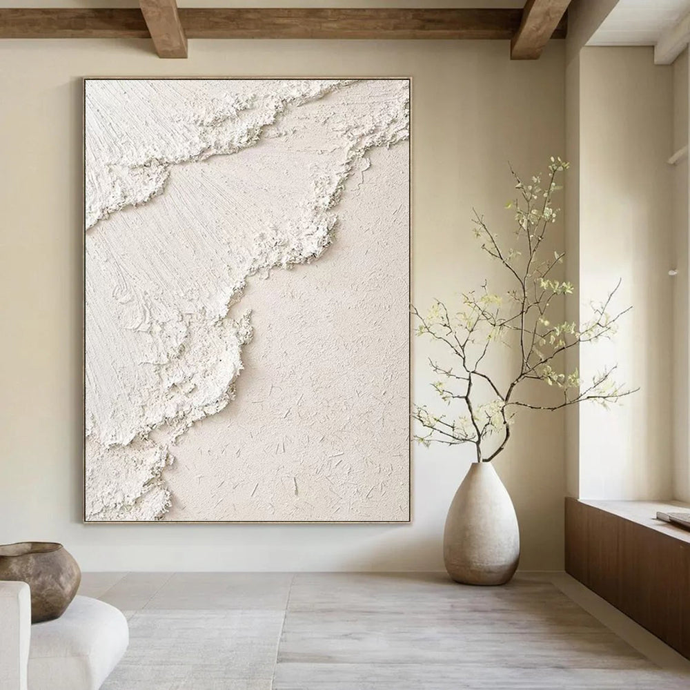 “White Textured Abstract” - Minimalist, Abstract Painting On Canvas PT1492