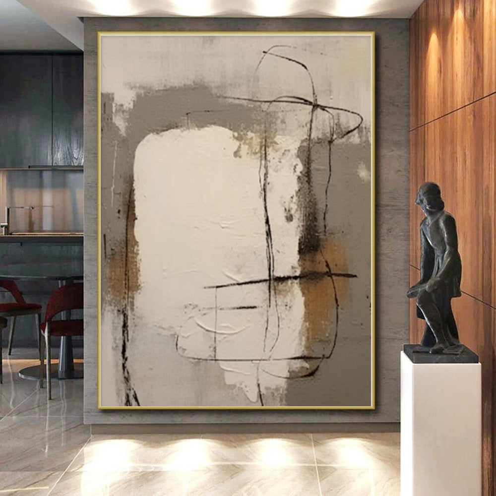 “Gray - Beige - Black Textured Abstraction” - Gray, Beige, Black Abstract Painting On Canvas PS0541
