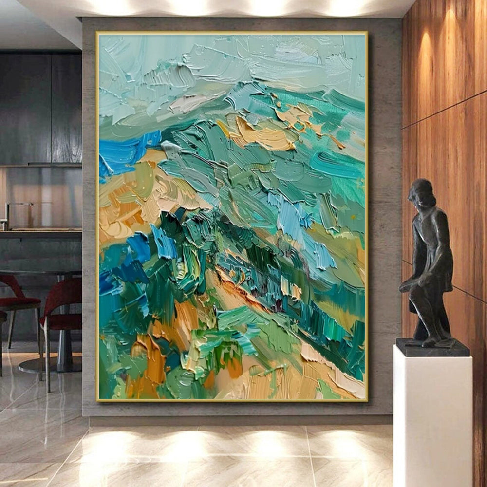 Vivid Green - Blue Impasto, "Lush Valley" – Impasto Abstract Painting On Canvas PS0911