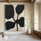 “Black Floral Silhouette on Light Beige” - Nature - Inspired Minimalist Painting On Canvas PT1077